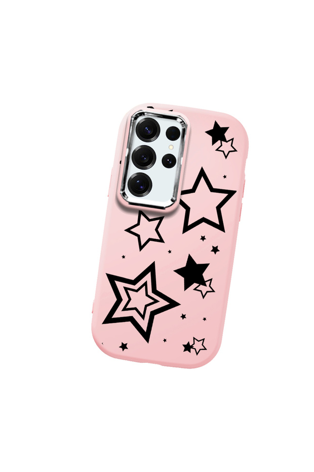 Samsung Galaxy S25 Ultra Compatible Camera Protected Pink Soft Silicone Phone Case Star Patterned