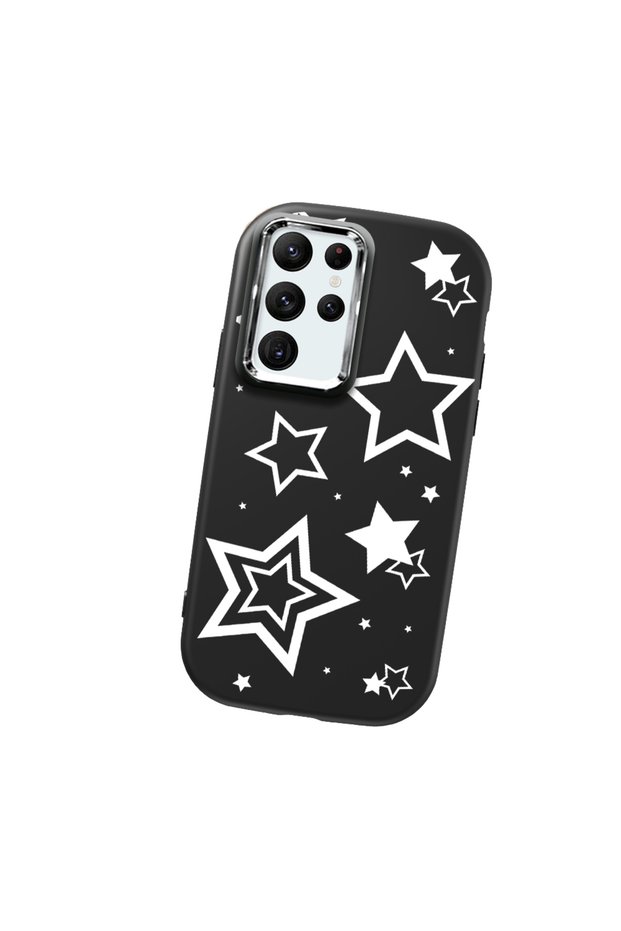 Samsung Galaxy S22 Ultra Compatible Camera Protected Black Soft Silicone Phone Case Star Patterned
