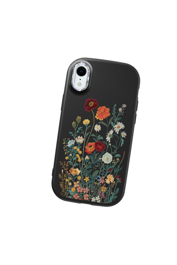 iPhone Xr Compatible Camera Protected Black Soft Silicone Phone Case Floral Print