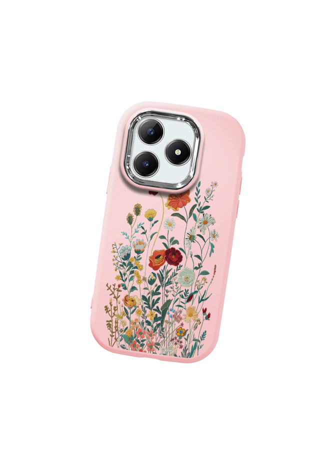 Realme C63 Compatible Camera Protected Pink Soft Silicone Phone Case Floral Print