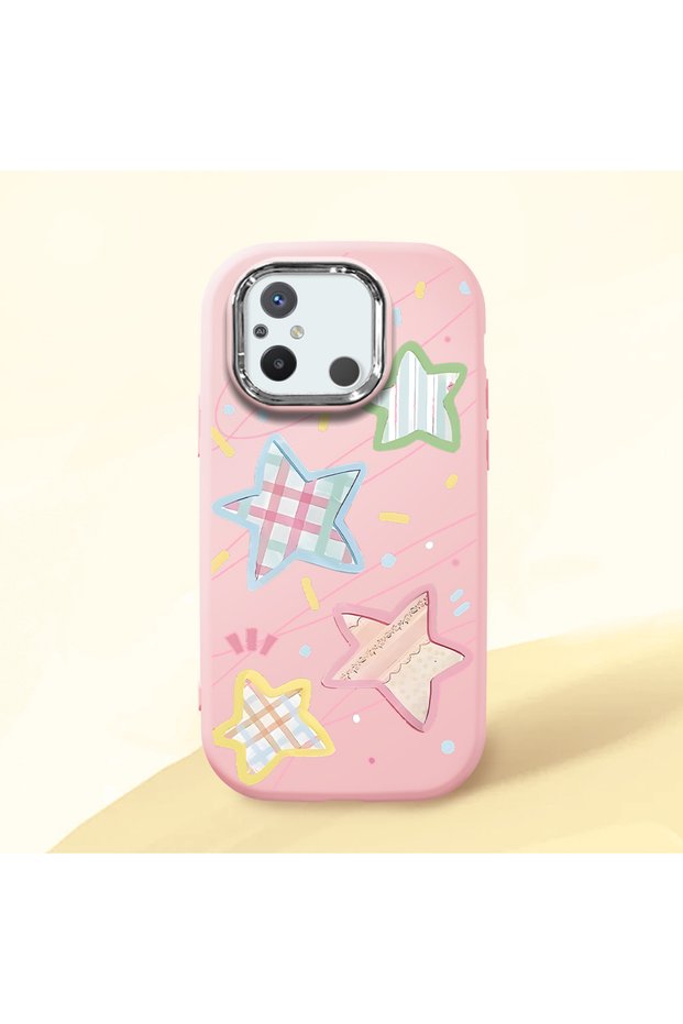 Pink Soft Silicone Phone Colorful Stars with Camera Protection Compatible with Redmi 12C