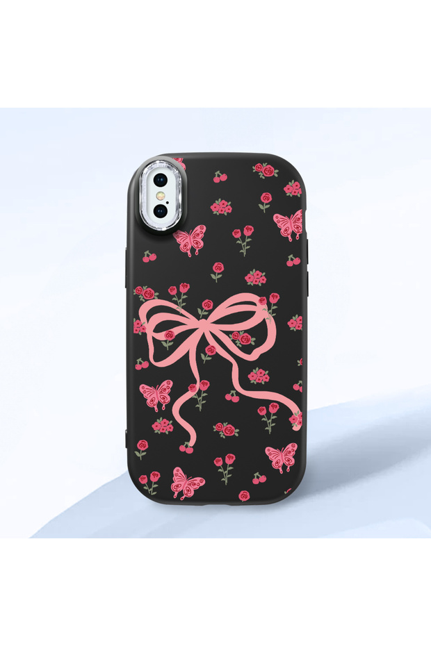 Black Soft Silicone Phone Bow with Camera Protection Compatible with iPhone X Patterned