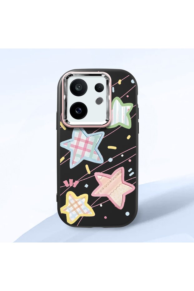 Black Soft Silicone Phone Colorful Stars with Camera Protection Compatible with Vivo X200 Fe