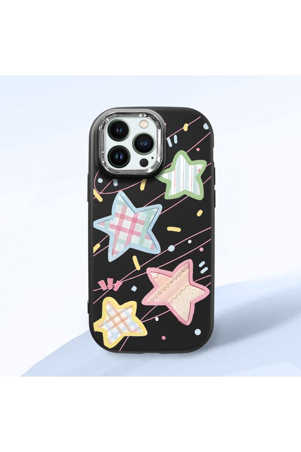 Black Soft Silicone Phone Colorful Stars with Camera Protection Compatible with iPhone 14 Pro