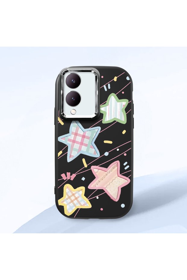 Black Soft Silicone Phone Colorful Stars with Camera Protection Compatible with Vivo Y28