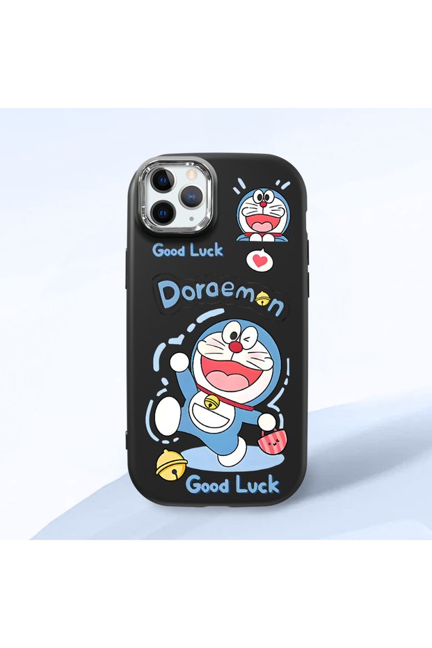 Black Soft Silicone Phone Doraemon Patterned with Camera Protection Compatible with iPhone 11 Pro