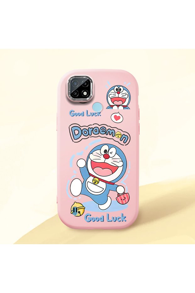 Pink Soft Silicone Phone Doraemon Patterned with Camera Protection Compatible with Realme C21
