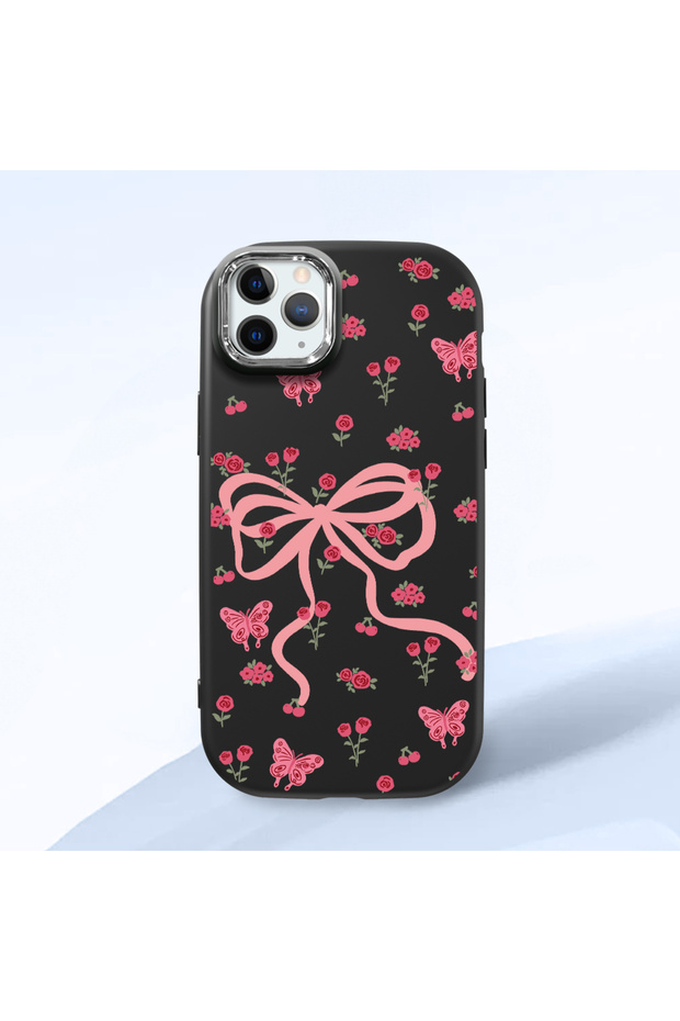 Black Soft Silicone Phone Bow with Camera Protection Compatible with iPhone 11 Pro Patterned