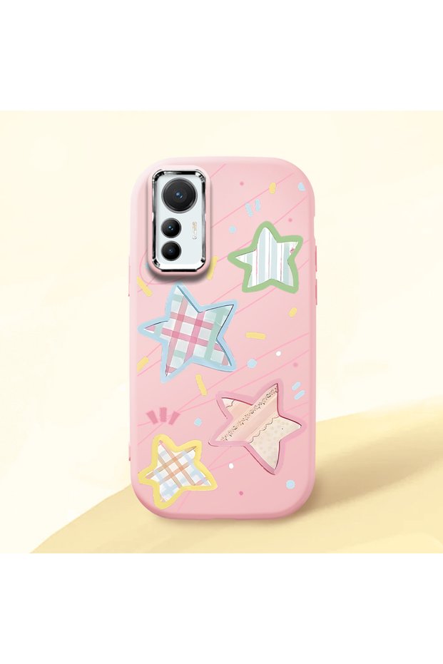 Pink Soft Silicone Phone Colorful Stars with Camera Protection Compatible with Mi 12 Lite
