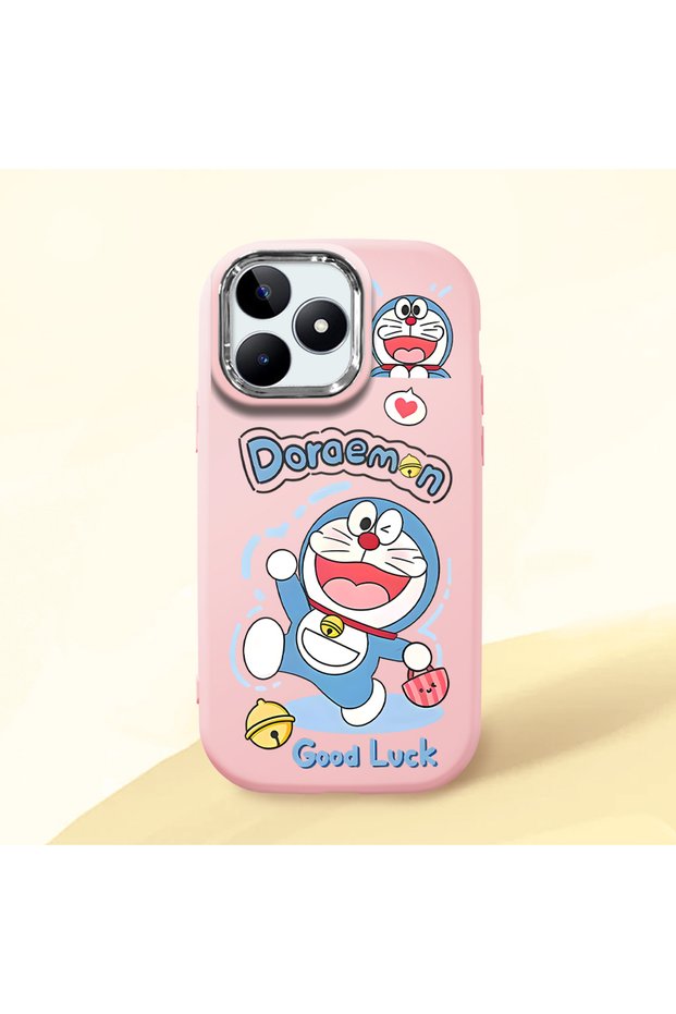 Camera Protected Pink Soft Silicone Phone Doraemon Patterned Compatible with Realme Note 50