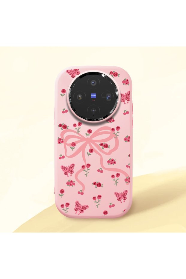 Camera Protected Pink Soft Silicone Phone Bowknot Patterned Compatible with Vivo X300