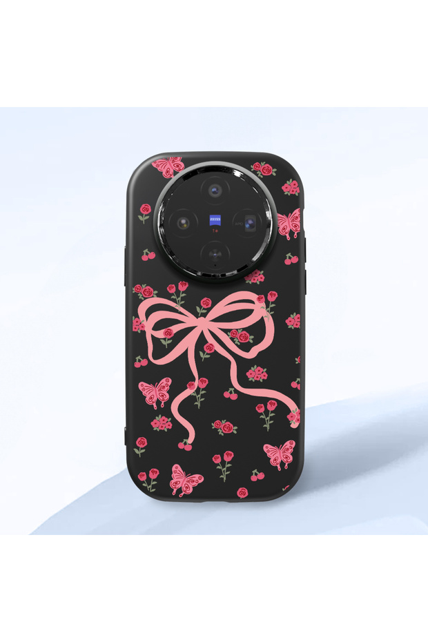 Camera Protected Black Soft Silicone Phone Bow Compatible with Vivo X300 Patterned