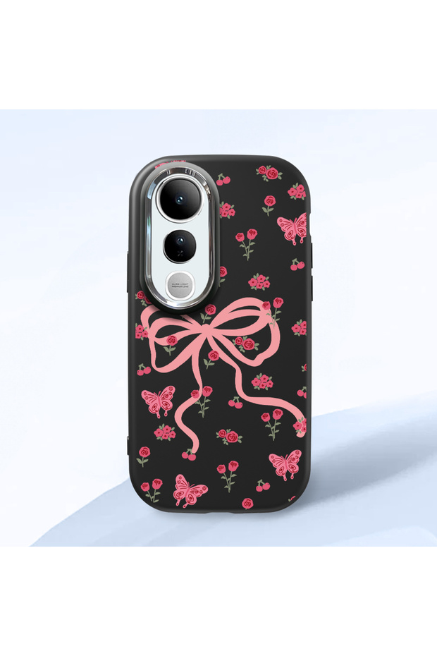 Black Soft Silicone Phone Bow with Camera Protection Compatible with Vivo V50 Lite Patterned