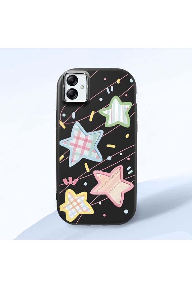 Black Soft Silicone Phone Colorful Stars with Camera Protection Compatible with Samsung Galaxy A04E