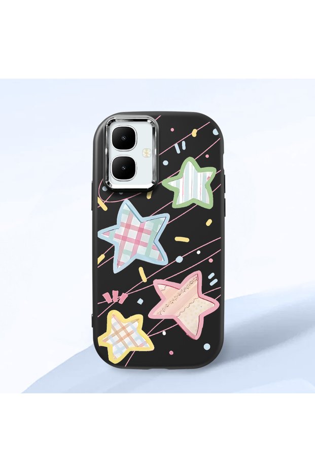 Black Soft Silicone Phone Colorful Stars with Camera Protection Compatible with Infinix Smart 10