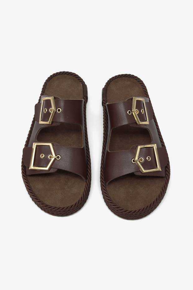 Women's Brown Comfortable Fit Ready-To-Wear Sole Buckled Slipper