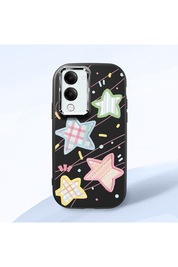 Black Soft Silicone Phone Colorful Stars with Camera Protection Compatible with Vivo Y04