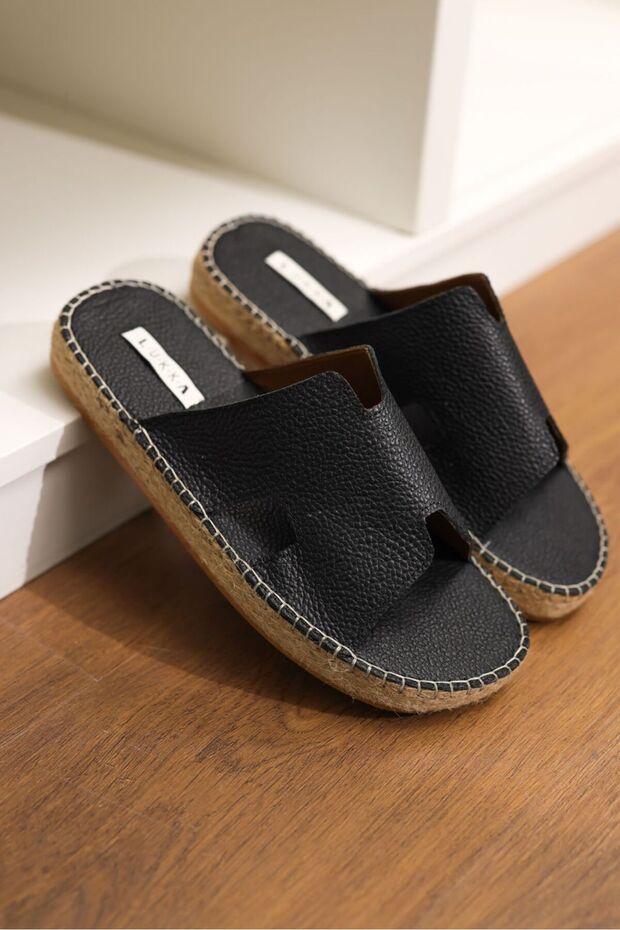 Grace Genuine Leather Men's Black Bohemian Slipper Espadrilles
