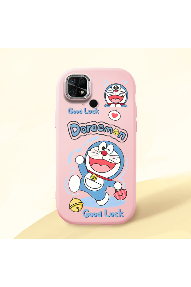 Pink Soft Silicone Phone Doraemon Patterned with Camera Protection Compatible with Redmi 10C