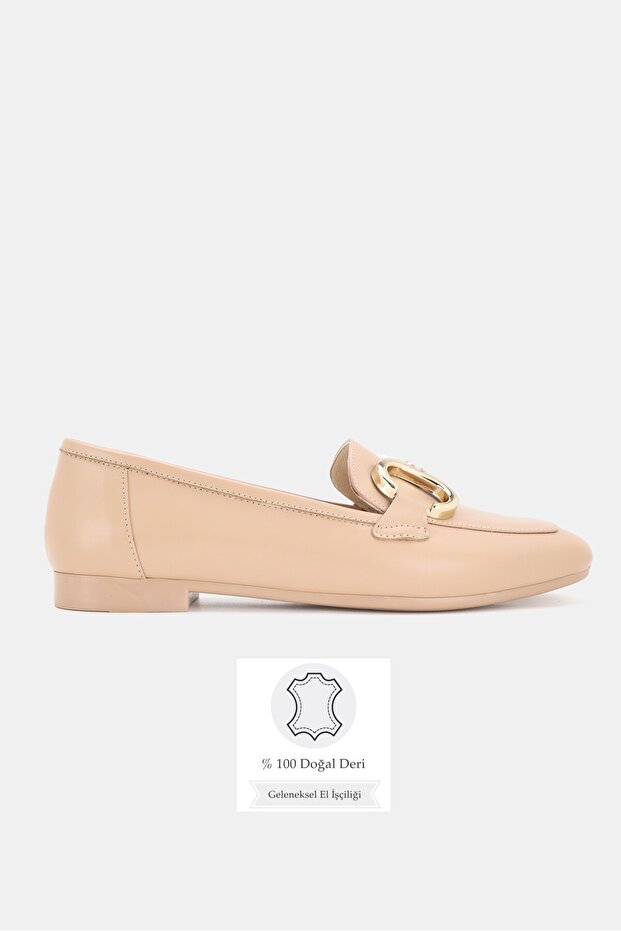 Women's Nude Genuine Natural De Leather 4-35-41-42 Size Buckle-Strap Ballet Flats