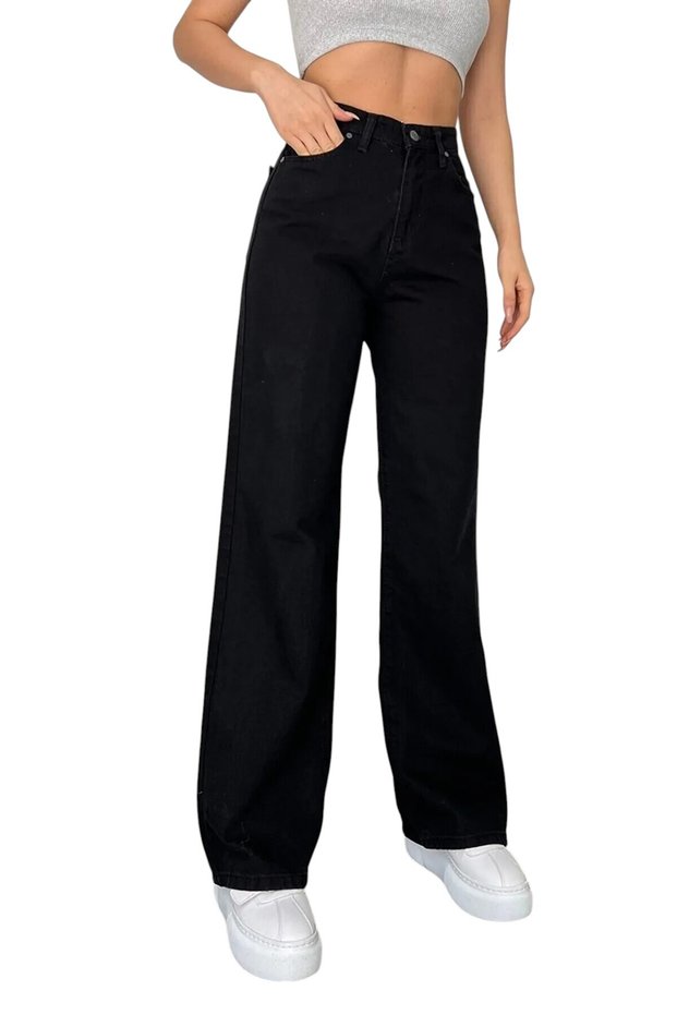 Sala Women's Black High Waist Wide-Leg Denim Palazzo Pants