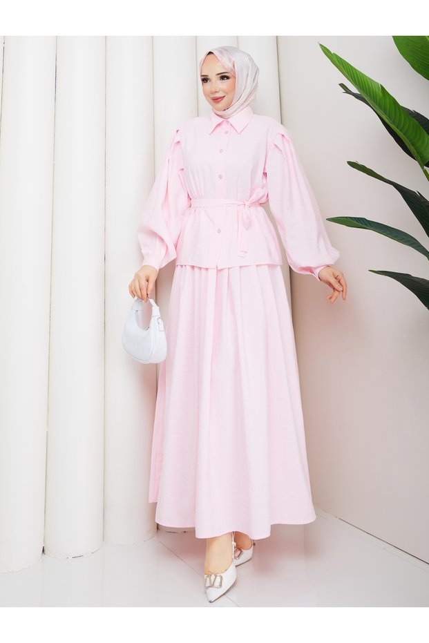 Pleated Sleeveless Shirt & Pleated Skirt Hijab Set Rc9028