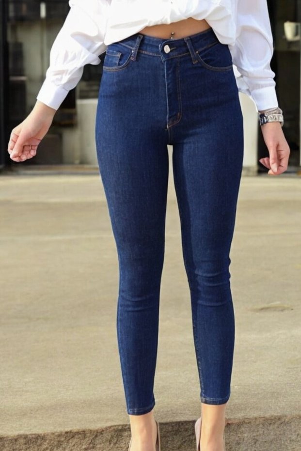 Margraat Women's High Waist Narrow Leg Stretch Fabric Shaping / Sculpting Navy Blue Slim Fit Jeans