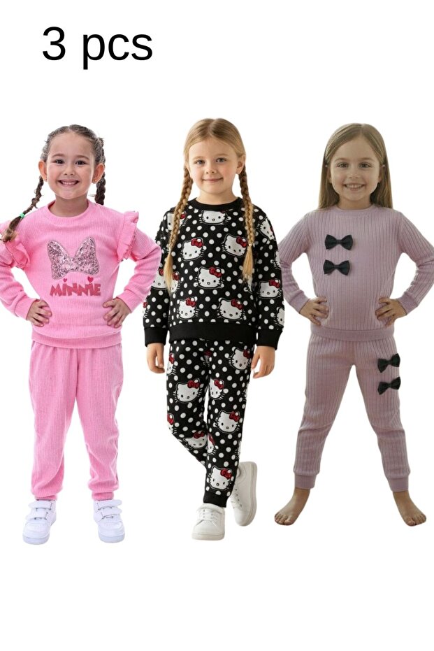 3 Pieces Cotton Transitional Girls' Top and Bottom Seasonal Set