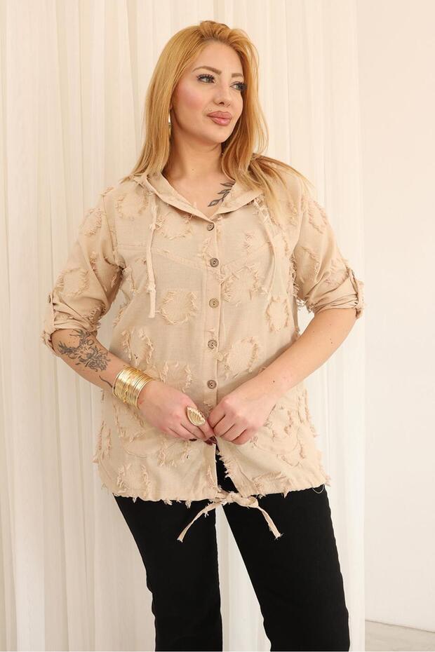 Plus Size Embossed Textured Linen Cardigan