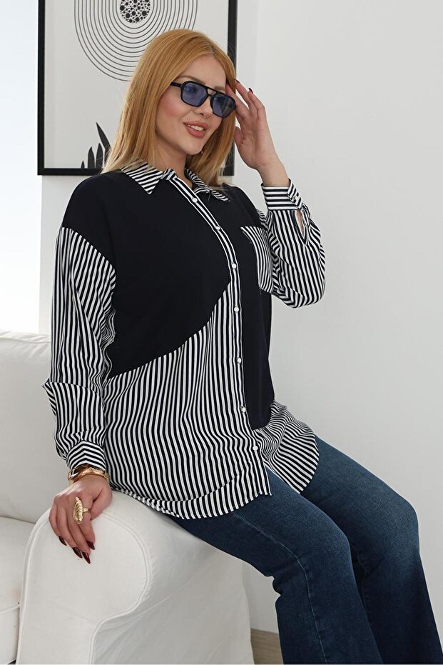 Plus Size Striped Button down Shirt - 6