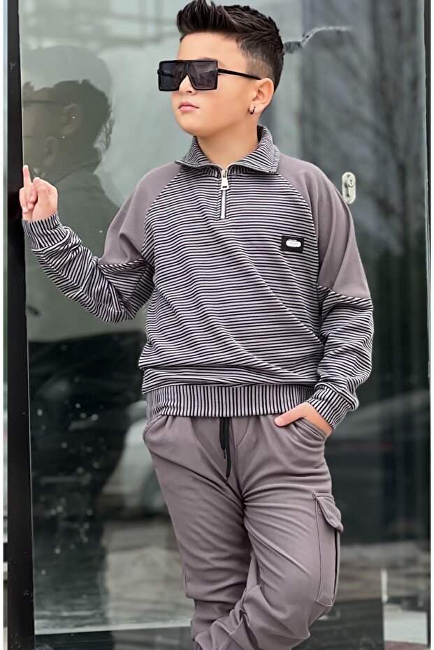 Garson Boy Boy's Zipper Detail Suit (Get One Size Smaller)