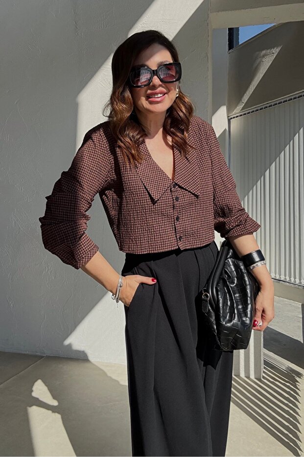 بلوزة بنية نقشة مربعات جنهام لي - 6