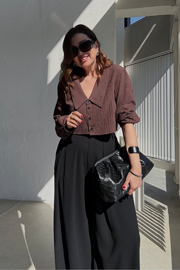 بلوزة بنية نقشة مربعات جنهام لي - 5