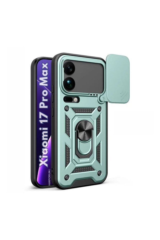 Xiaomi 17 Pro Max Compatible Tank Case - Extra Protection Armored Outdoor Cover with Ring Stand - Green