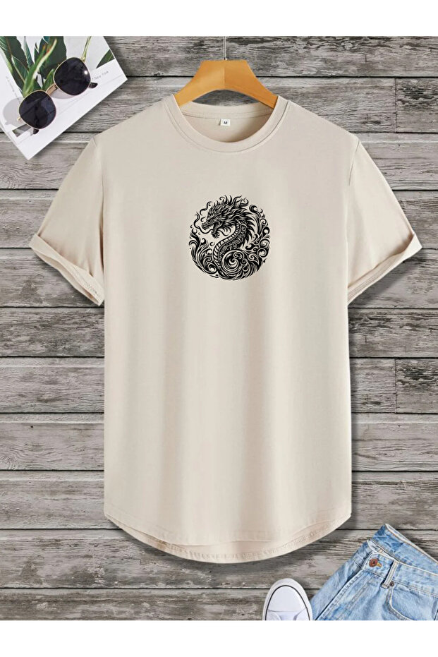 Dragon Printed Oval Skirt Cotton Pack Summer Unisex Tshirt