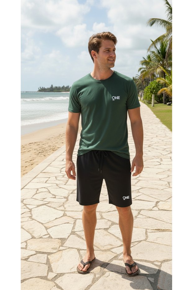 Men's Summer Cotton Sports Set - ONE Printed T-Shirt and Shorts Set