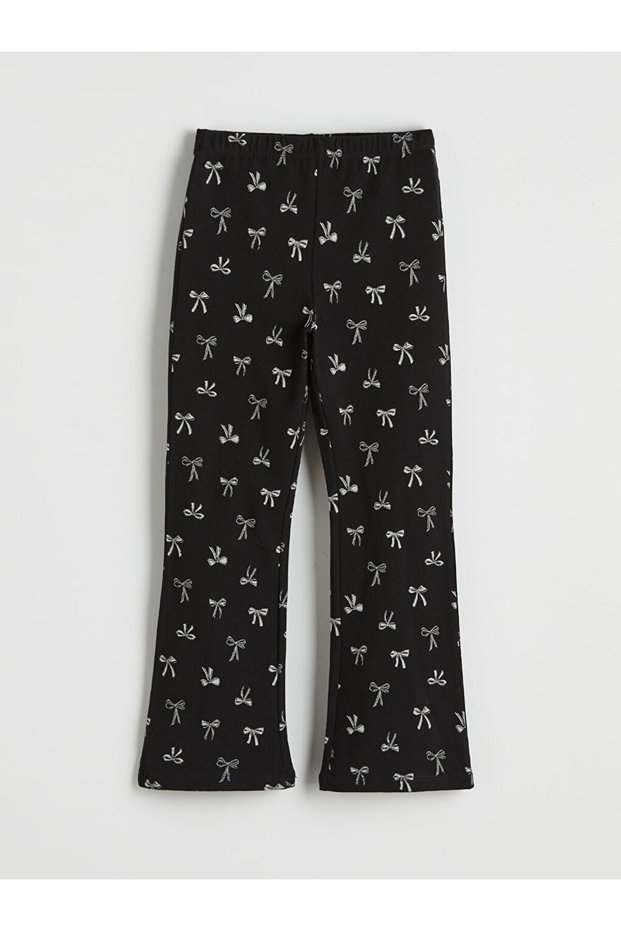 Black Patterned Girls' Flared Leggings