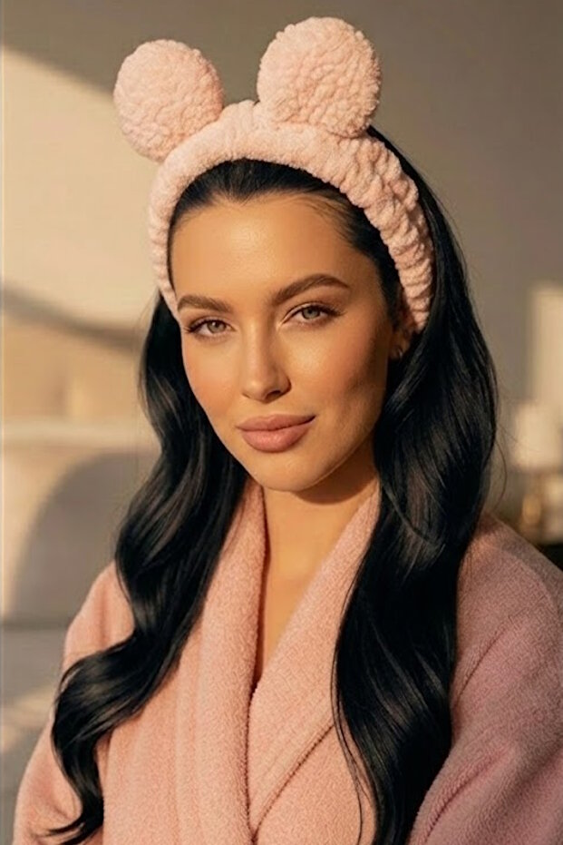 Pink Color Eared Plush Hair Band