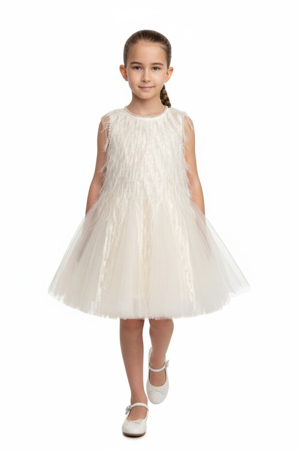 -Little Angel Feather Dress-Ivory-2Y to 8Y