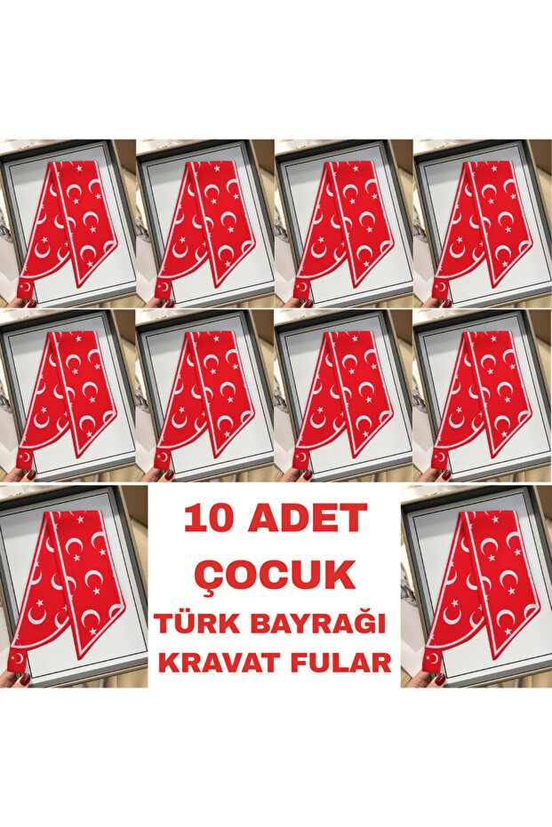 10Pcs Turkish Flag Patterned Stylish Children's Tie Scarf | Moon Star School and Holiday Accessory