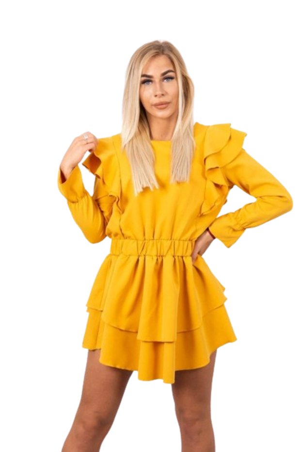 Rochie muștar cu volane verticale