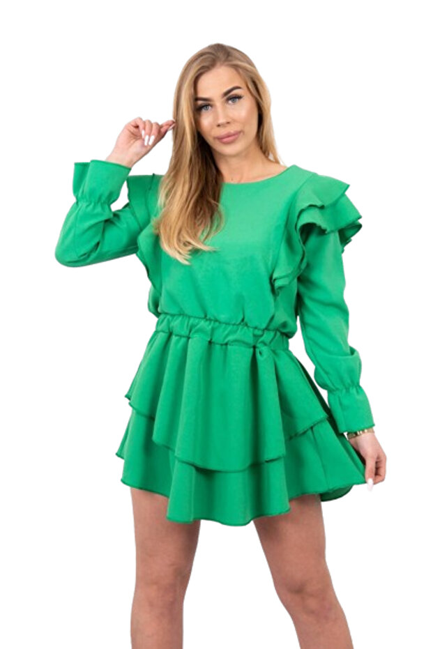Rochie verde deschis cu volane verticale - 1