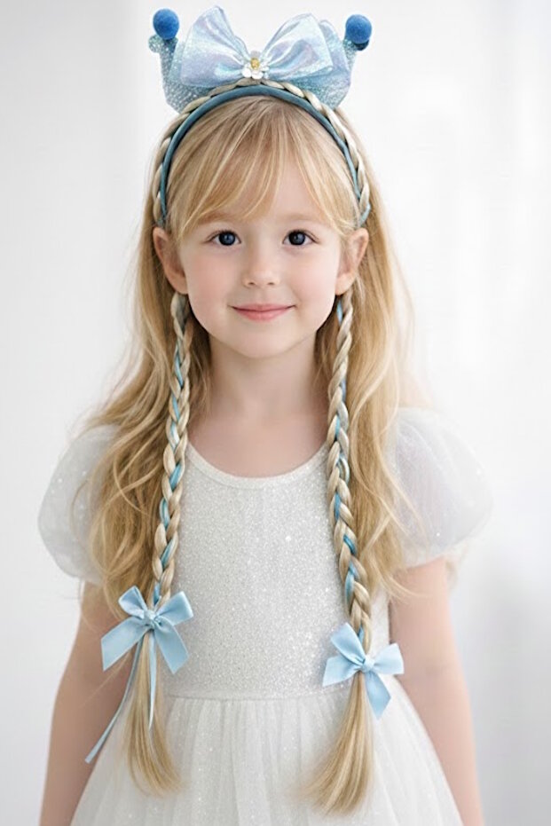 Braided Children's Crown with Blue Color Ribbon