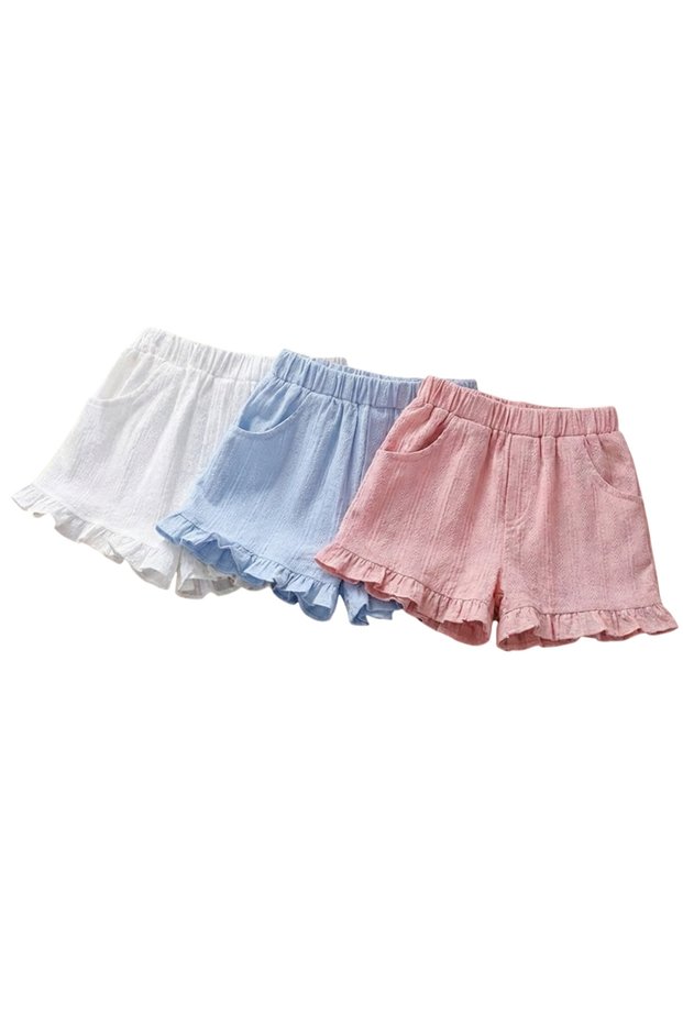-Girls Soft Cotton Ruffle, Blue, Pink & White Shorts-1Y to 10Y