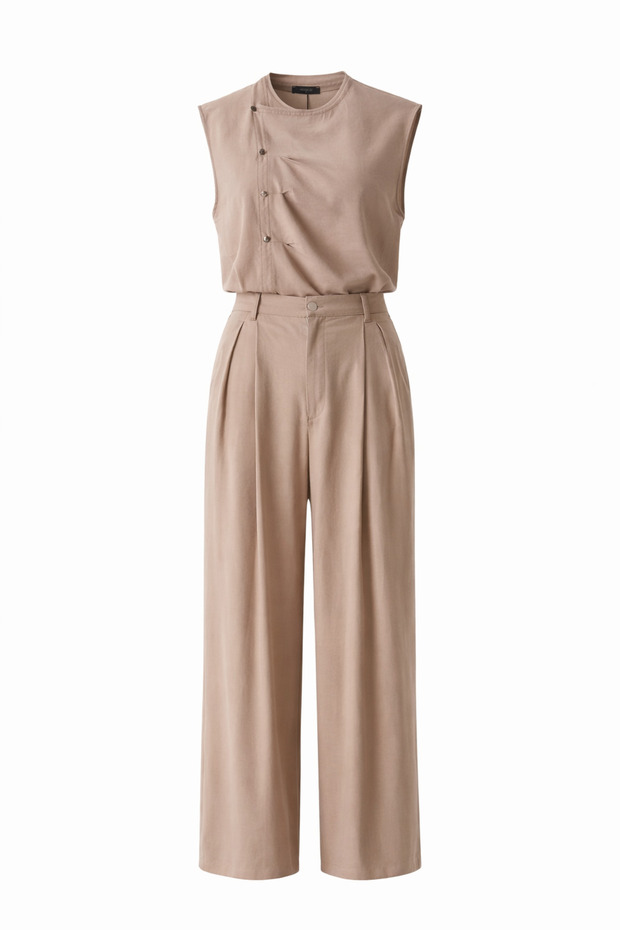 Side Buttoned Mink Blouse-Pants Set - 1