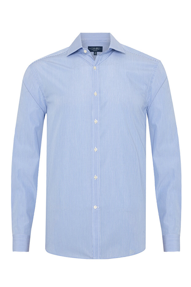 Albini Blue Slim C Striped Exclusive Super Piumino Italian Collar Tailor Fit Pa Cotton Shirt