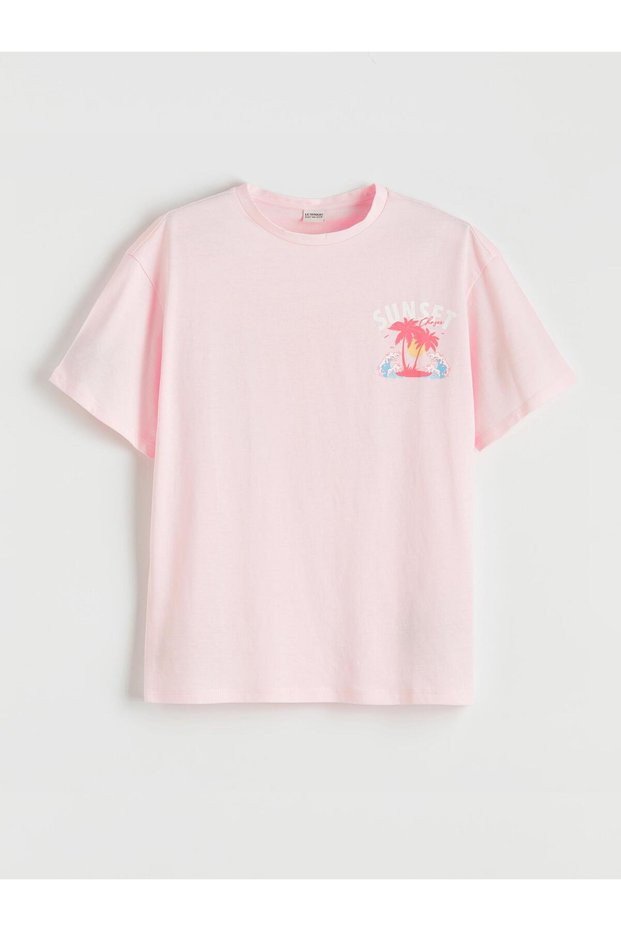 Lcw Kids Pink Crew Neck Girl's Printed T-Shirt
