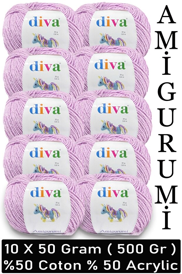 Divagurumi 2135 Light Lilac (Pack of 10) - 500 Gr - Amigurumi Yarn