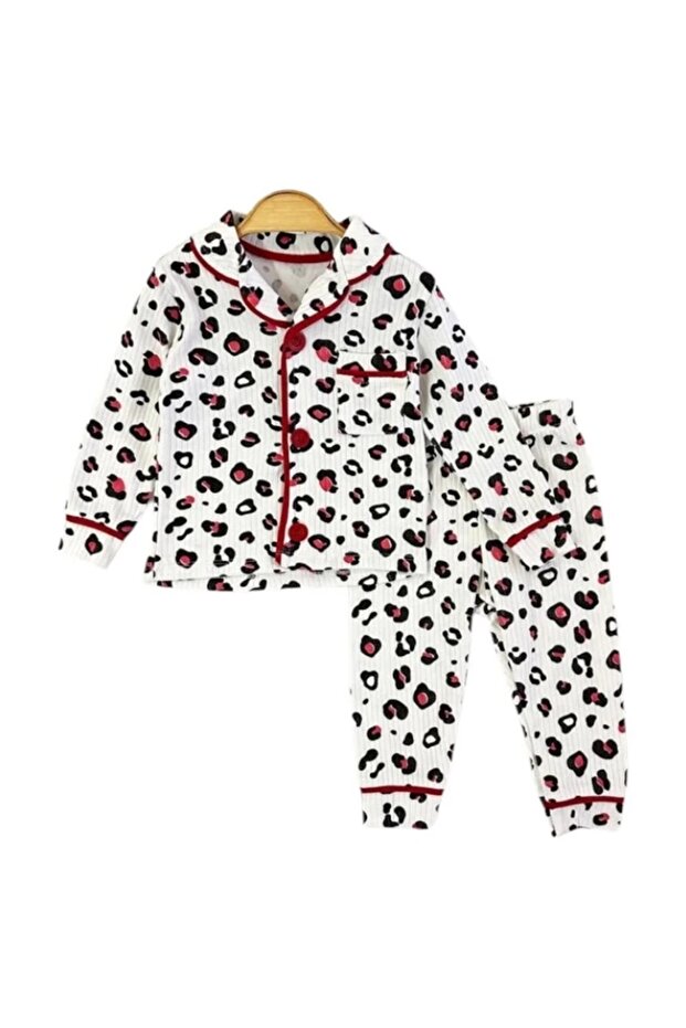 Dlşp Red Leopard Printed Piece 100% Cotton Baby Pajama Set 1073-L