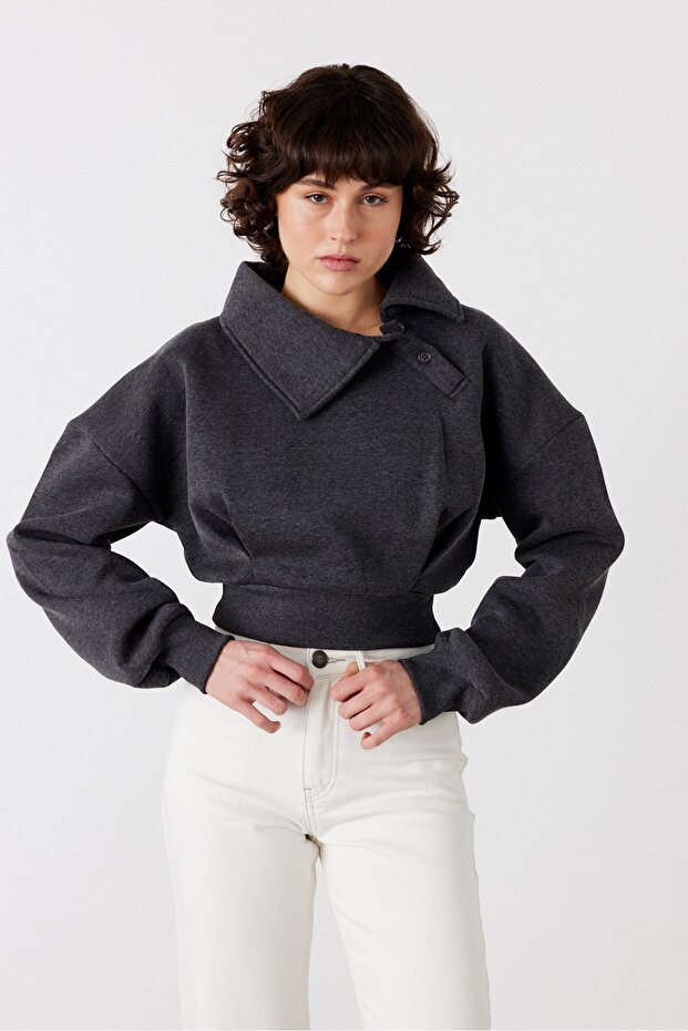 Pulse Crop Sweatshirt Antrasit - 2